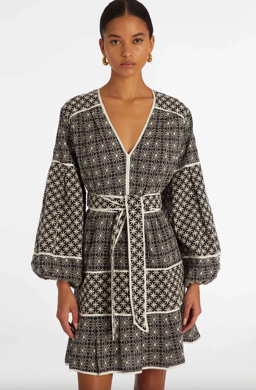 Marie Oliver Julianna Dress Allover Embroidered Tie Waist Mini (fits 0-4)